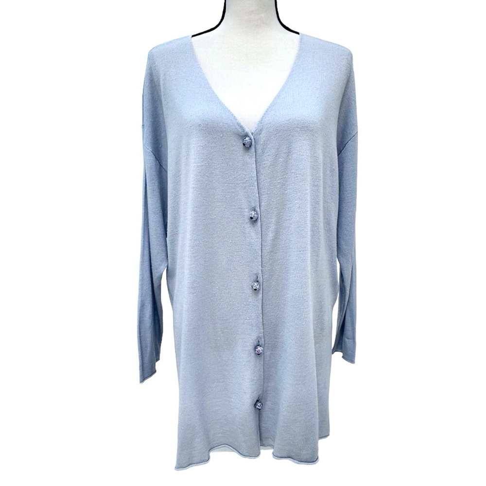 FITIGUES LAVENDER CASHMERE & SILK LONG CARDIGAN WITH MURANO GLASS BUTTONS